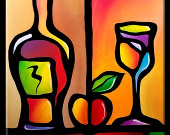 Tasty - Original Abstract painting Modern pop Art Contemporary large colorful cubist wine by Fidostudio
