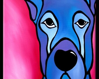 Original Abstract painting Modern pop Art Contemporary large Portrait blue dog FACE by Fidostudio -Stay
