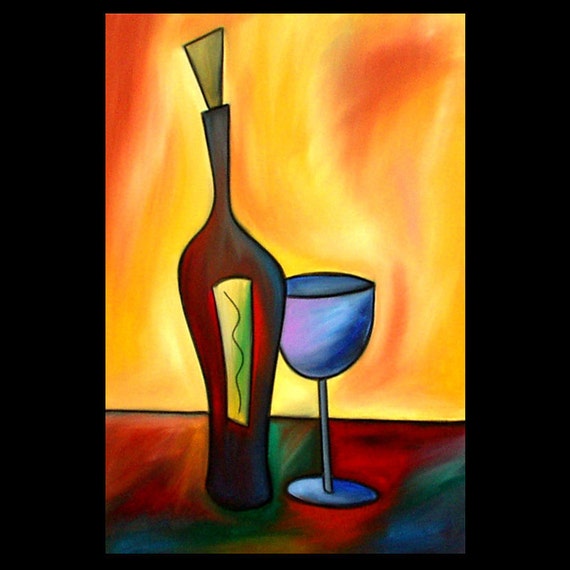 Therapy Original Large Abstract Modern WINE Art by fidostudio