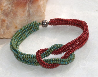 Tucson ... Bracelet . Knotted . Turquoise . Brick Red . Southwest Colors . Magnetic Closure . Simple . Modern . Knot Ready for Prime Time