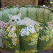 Overstuffed Round Cat Bed In Olive Green and Flowers