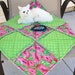 Cat Blanket In Lime Green Plaid With Hot Pink Flowers