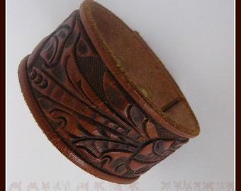 Leather Cuff Bracelet from Hand Tooled Vintage Belt by CowgirlJunk