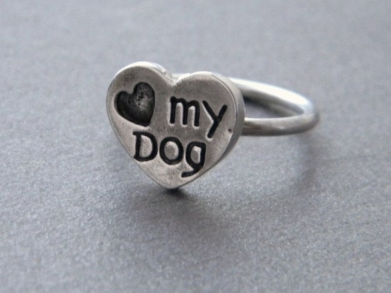 Love My Sterling Silver Charm Dog Ring, Custom