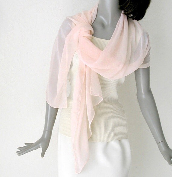Light Peach Pink Shawl Wrap Pure Silk Chiffon Stole Dyed by