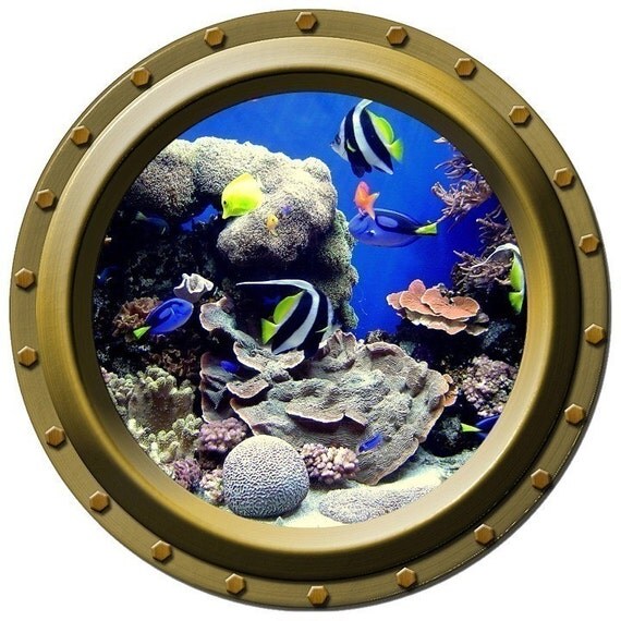 Tropical Fish Paradise Porthole Vinyl Wall Decal by WilsonGraphics