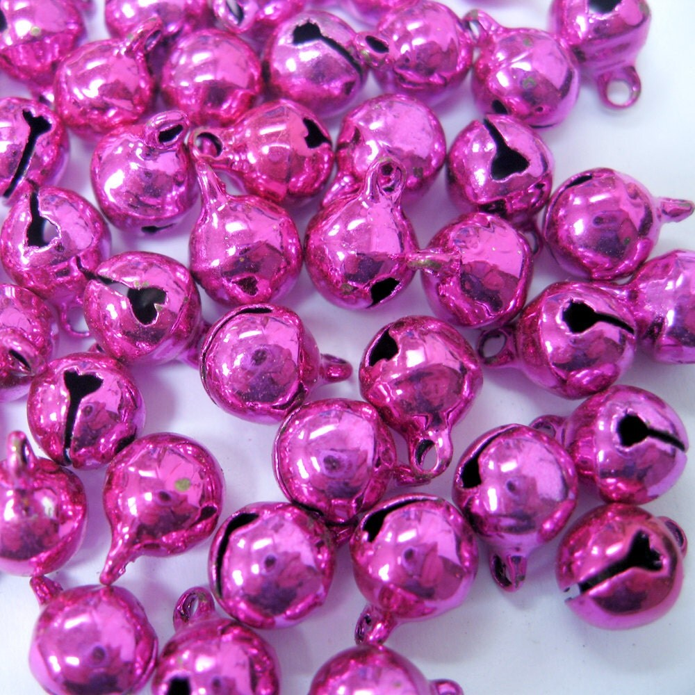 8mm Hot Pink Jingle Bells Charm Drop Bead w/ by sparklycreations