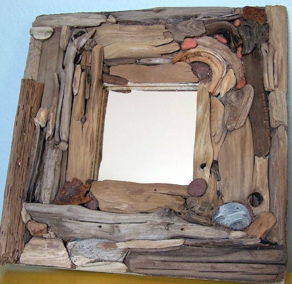 Driftwood Mirror with Grey Stone
