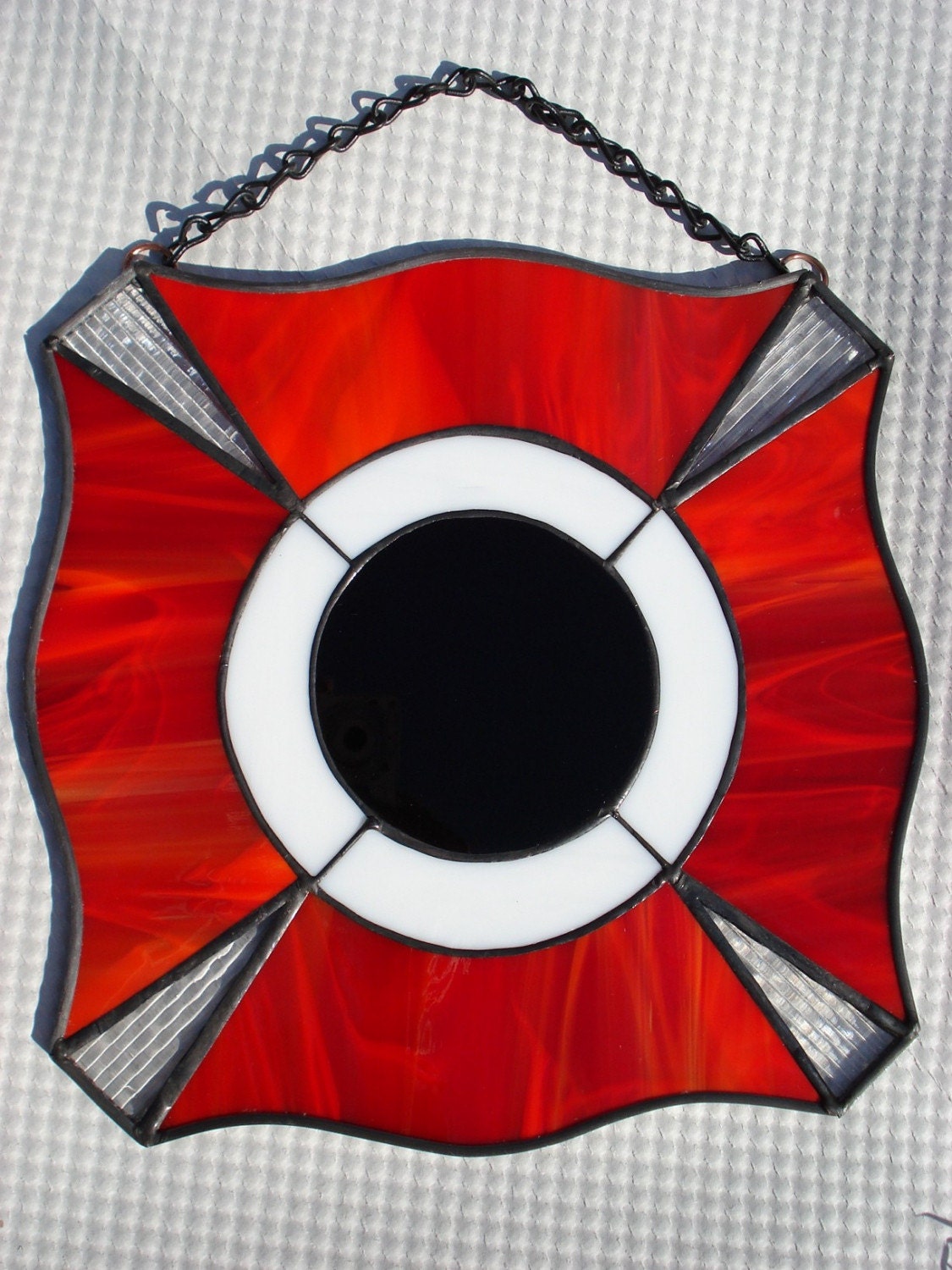 Firefighters Maltese Cross Stained Glass Window Panel