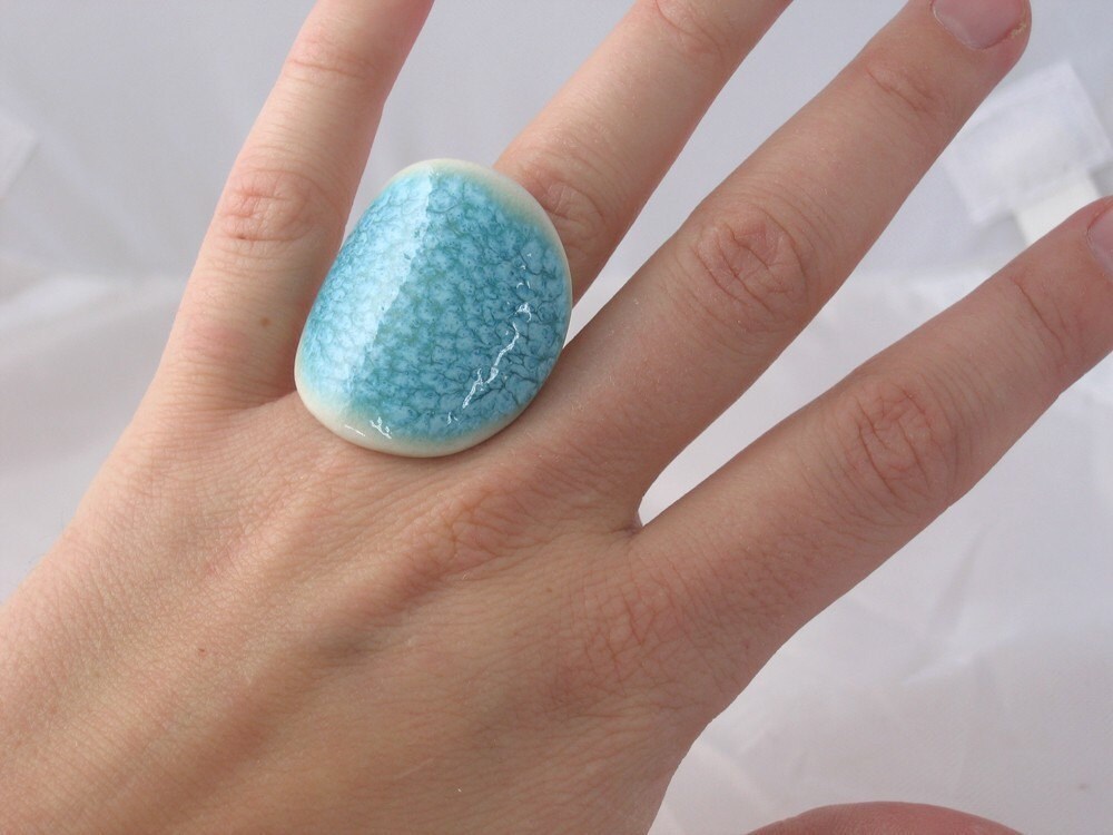 Aqua Large Round Ring with Adjustable Band