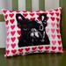 French Bulldog Hearts Pillow, dog pillow, pet pillow, red and pink hearts fabric, valentine, screen print, dog art