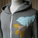 Blue Calico Love Bird Hoodie, Warm Heather Gray, Small,Medium, Large or XL