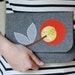 ONE OF A Kind Oragne Blossom Clutch, Gray Wool, Applique
