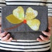 ONE OF A KIND Summer Poppy Clutch, Charcoal Gray Linen, Applique