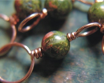 Knitting Stitch Markers - Copper and Unakite - Set of 4 Dual Duty