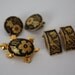 Damasquinado Lot. Two pair of earrings and turtle brooch.