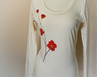 Orange Blooms Organic long sleeve scoop neck