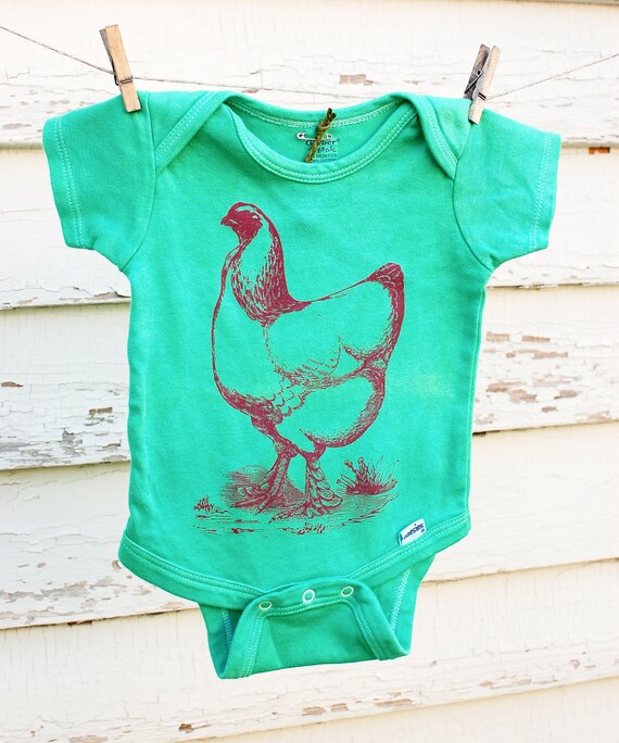 Organic lime green onesie with raspberry chicken 36 Months