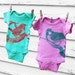 Organic emerald green and orchid onesies with magenta and yucca birds NEWBORN TWINS