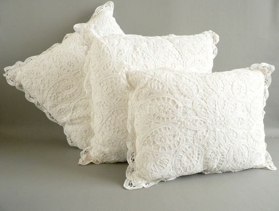 Battenburg Lace Pillow Set White Cotton Lace Pillows by Etsplace