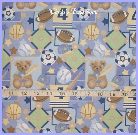 BABY BOY SPORTS Blue Snuggle Flannel Fabric 2 YARDS 4 inches