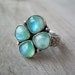 Four Leaf Clover Ring, Rainbow Moonstone and Sterling Silver, size 8