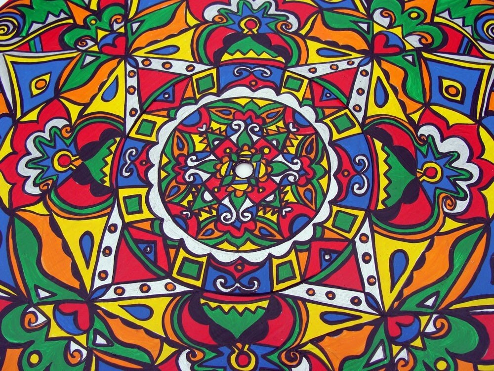 Primary Colors Original Mandala Painting on Recycled Vinyl