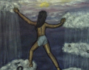 Climbing Dark Clouds, Original Oil Painting,Fine Art 8x10", Surreal Art, figure art