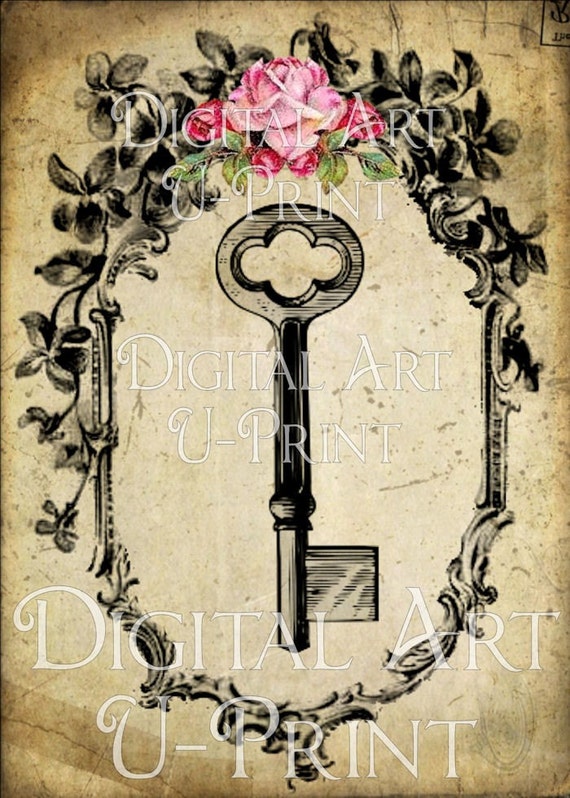antique skeleton key printable download digital collage sheet