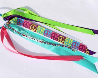 Personalized Ponytail Holder Hair Tie - PEACE LOVE & HAPPINESS