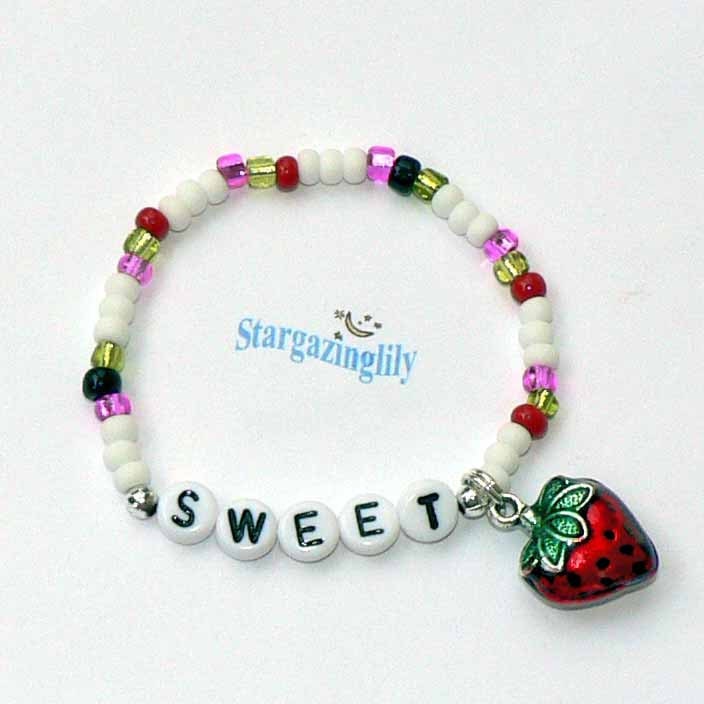 Sweet Summer Strawberry Charm Pearl Bracelet by stargazinglily