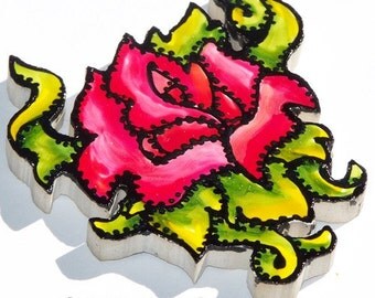 Tattoo-style Tile, Mosaic Tiles, Hand Painted, Rose, Ed Hardy Style