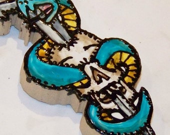 Tattoo-style Tile, Mosaic Tiles, Hand Painted, Snake, Dagger, Skull, Ed Hardy style
