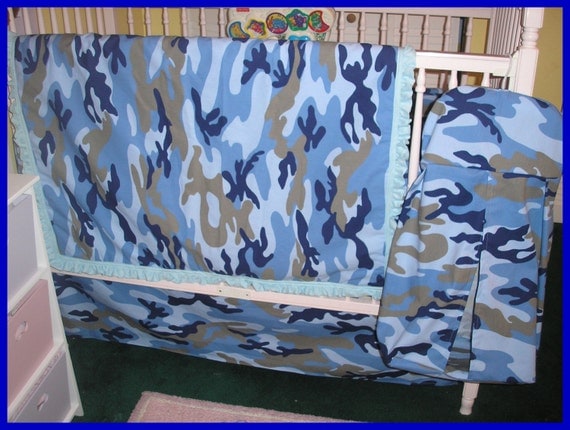 Blue Camoflauge Camo NEW 7 piece crib bedding set