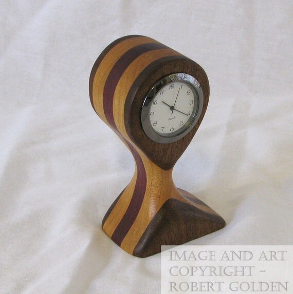 Items similar to Wood Desk Clock - Walnut, Cherry & Purpleheart with ...