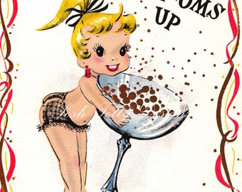 Bottoms Up 1940s Vintage Greetings Card Digital Images (23)