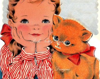 Me and Kitty Vintage Greetings Card Digital Download Printable Images (199)