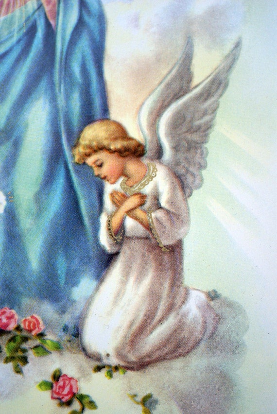 Vintage A Birthday Wish Religious Angels Mother Mary Greetings