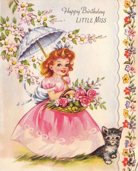 Vintage 1950s Happy Birthday Little Miss by poshtottydesignz