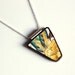 Broken Plate Pendant on Chain - Yellow Black and Green Floral - Recycled China