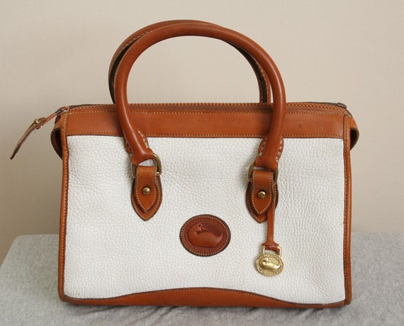 Items similar to Dooney and Bourke White and Tan Two-Tone Large Leather ...