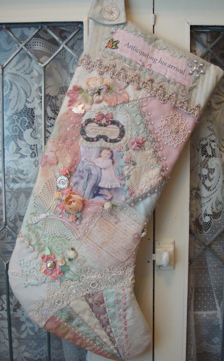 Crazy quilt Christmas stocking