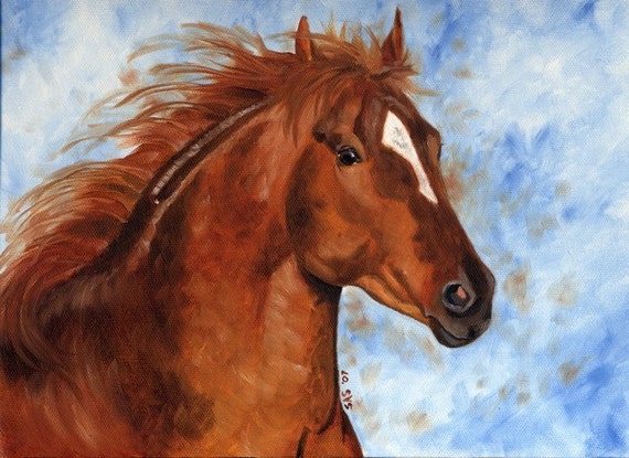 Items similar to original oil painting chestnut QUARTER horse STALLION ...