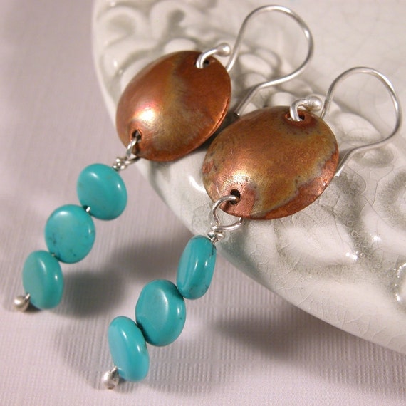 Items Similar To Hammered Copper Turquoise And Sterling Silver