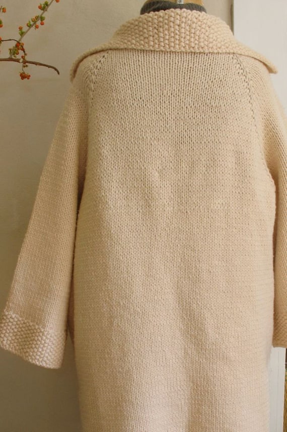 Vintage Sweater Coat Cream Wool Hand Knit Super Thick Styling