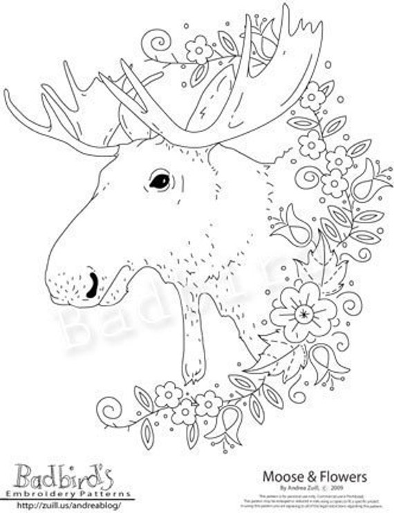 Moose and flowers hand embroidery nwcvq by badbird on etsy Moose and flowers hand embroidery nwcvq by badbird on etsy