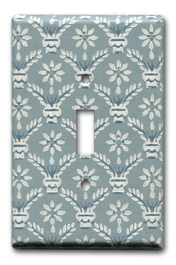 Switch Plate 1920&rsquo;s Antique Wallpaper Slate Blue and White