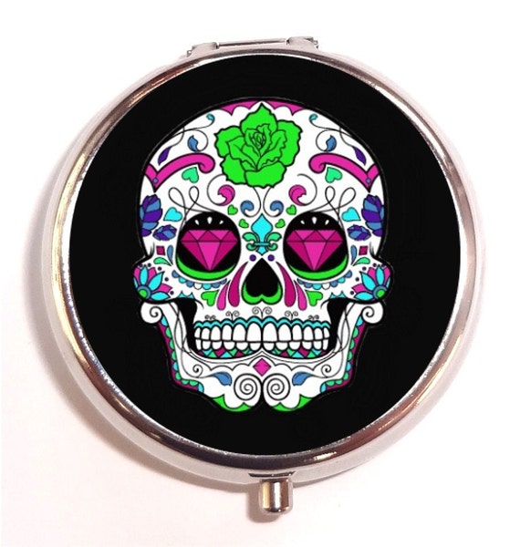 Sugar Skull Pill Box Pillbox Case Trinket Box by sweetheartsinner