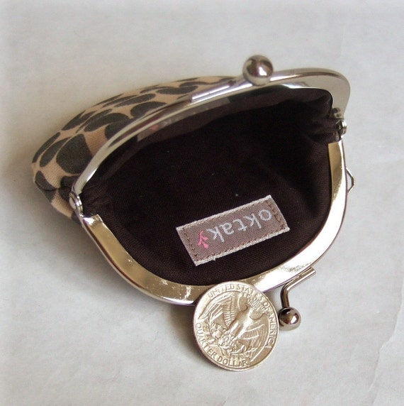 Handmade coin purse bronze dots on cream LAST ONE