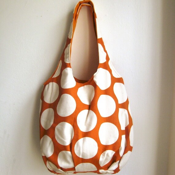 Big dots on orange tote bag